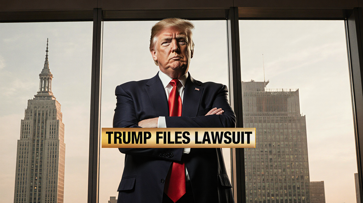 US President Donald Trump standing confidently in front of a glass window with the faint image of the US Capitol Building sho